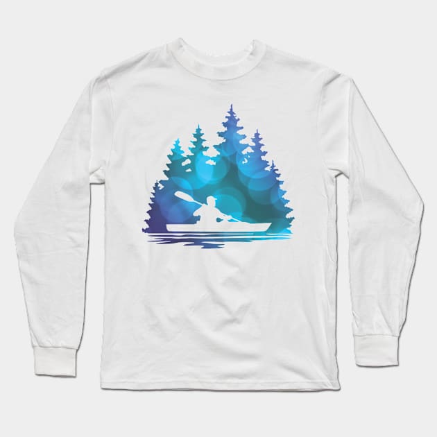 Blue Abstract Kayaker Silhouette Long Sleeve T-Shirt by SAMMO